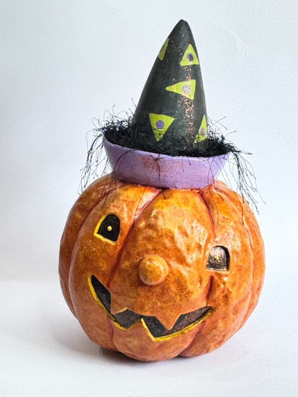 RAZ Imports Halloween Jack O Lantern Pumpkin Witch Hat Paper Mache 12" Licensed - Picture 3 of 7